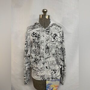 Athleta Grey and Black Printed Hooded Sweatshirt - Women M